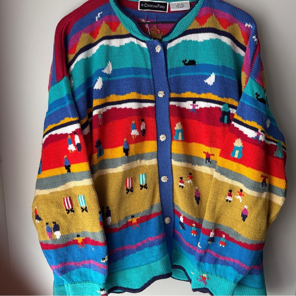 Vintage Christine Foley Beach Theme Cardigan
